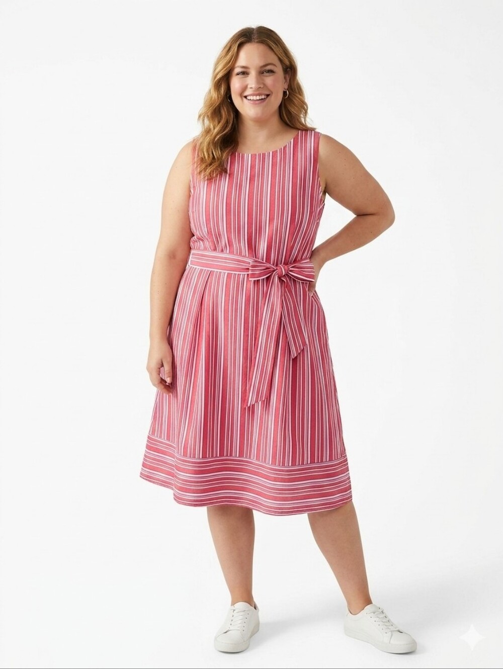 Land's End Red White Striped Cotton Dress Size 20W